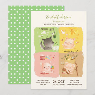 Invitation Trois petits cochons et un grand méchant loup Anni