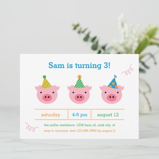 Invitation Trois petits porcs (Debout devant)