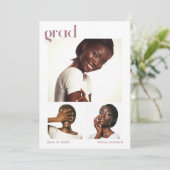 Invitation Trois photo Collage de la fête de graduation rose (Debout devant)