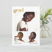 Invitation Trois photo Collage Graduation Party Faux Gold (Debout devant)