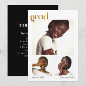 Invitation Trois photo Collage Graduation Party Faux Gold (Devant / Derrière)