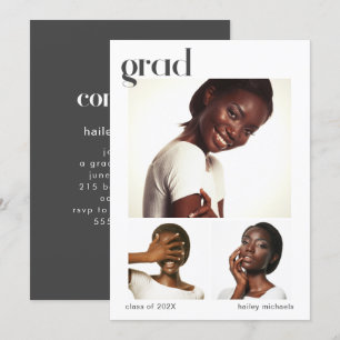Invitation Trois photo Collage Graduation Party Gris