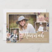 Invitation Trois Photo Floral Rustic Graduation Party (Devant)