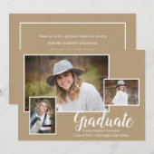 Invitation Trois photo Kraft Typographie Parti de graduation (Devant / Derrière)