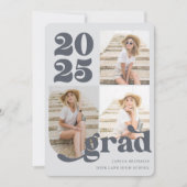 Invitation Trois photo Retro Type Blue Graduation Party (Devant)