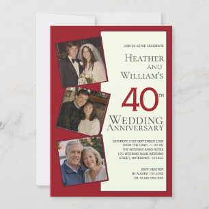 Invitation Trois Photo Ruby 40e anniversaire de mariage 