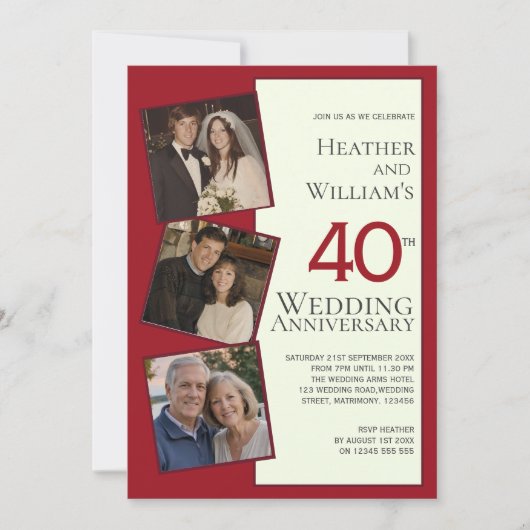 Invitation Trois Photo Ruby 40e anniversaire de mariage (Devant)