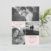 Invitation Trois photos| Blush et Faux Rose Gold Mariage (Debout devant)