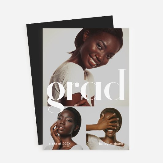 Invitation Trois photos Collage noir blanc fête de graduation