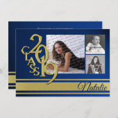 Invitation Trois photos de remise des diplômes Blue and Gold  (Devant / Derrière)