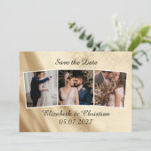 Invitation Trois Photos Gold Foil Élégant Enregistrer La Date (Debout devant)
