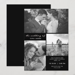 Invitation Trois photos Mariage noir et blanc