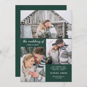 Invitation Trois photos sur Emerald Green  Mariage