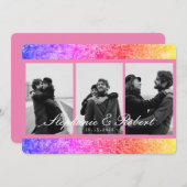 Invitation Trois photos Unicorn rose Mariage Abstrait (Devant / Derrière)