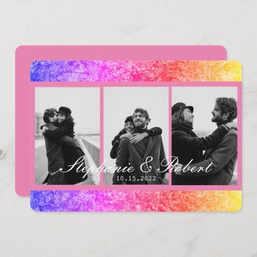 Invitation Trois photos Unicorn rose Mariage Abstrait (Devant / Derrière)