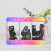 Invitation Trois photos Unicorn rose Mariage Abstrait (Debout devant)