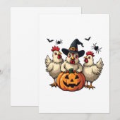 Invitation Trois poulets d'Halloween effrayants Ferme de sorc (Devant / Derrière)