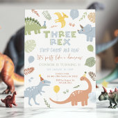 Invitation Trois Rex Blue Boy Dinosaur Anniversaire