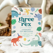 Invitation Trois Rex Blue Boy Dinosaur Boho 3e anniversaire