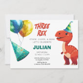 Invitation Trois Rex Cute Tyrex Dinosaur Anniversaire (Devant)