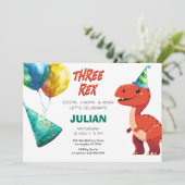 Invitation Trois Rex Cute Tyrex Dinosaur Anniversaire (Debout devant)