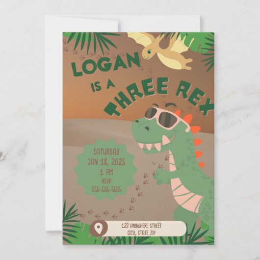 Invitation "Trois" Rex Dinosaur 3e anniversaire (Devant)