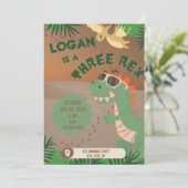 Invitation "Trois" Rex Dinosaur 3e anniversaire (Debout devant)