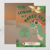 Invitation "Trois" Rex Dinosaur 3e anniversaire (Devant / Derrière)
