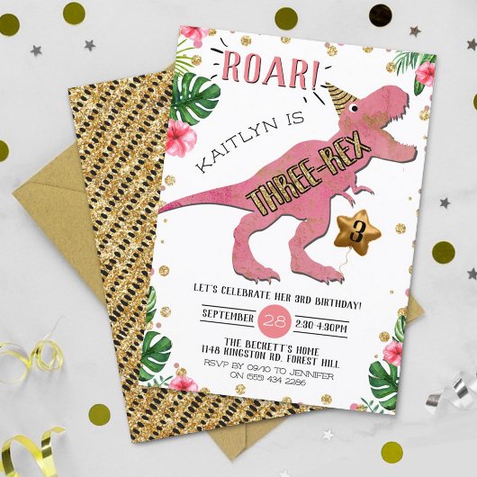 Invitation Trois Rex Dinosaur 3e anniversaire