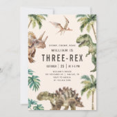 Invitation Trois Rex Dinosaur 3e fête d'anniversaire (Devant)