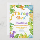 Invitation Trois Rex Dinosaur 3ème fête d'anniversaire (Devant)