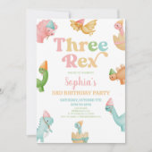 Invitation Trois Rex Dinosaur 3ème fête d'anniversaire (Devant)