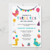 Invitation Trois Rex Dinosaur Anniversaire Colorful Party Boy (Devant)