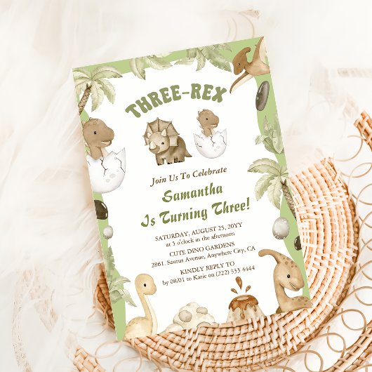 Invitation Trois Rex Dinosaur Boy 3ème fête d'anniversaire