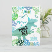 Invitation Trois Rex Dinosaur Vert Anniversaire (Debout devant)