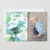 Invitation Trois Rex Dinosaur Vert Anniversaire (Devant)