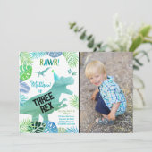 Invitation Trois Rex Dinosaur Vert Anniversaire (Debout devant)