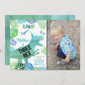 Invitation Trois Rex Dinosaur Vert Anniversaire (Devant / Derrière)