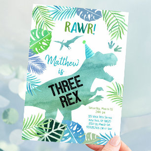 Invitation Trois Rex Dinosaur Vert Anniversaire