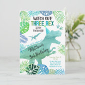 Invitation Trois Rex Dinosaur Vert Anniversaire (Debout devant)