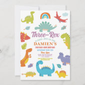 Invitation Trois Rex Dinosaure Garçons Fête Mignonne  (Devant)