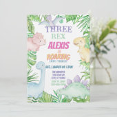Invitation Trois Rex, dinosaure pastel 3e anniversaire (Debout devant)