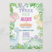 Invitation Trois Rex, dinosaure pastel 3e anniversaire (Devant)
