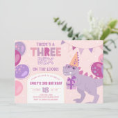 Invitation Trois Rex Fille. T-Rex 3e Anniversaire (Debout devant)