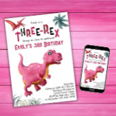 Invitation Trois-Rex Filles 3e Anniversaire Dinosaure Rose Di
