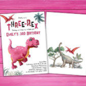 Invitation Trois-Rex Filles 3e Anniversaire Dinosaure Rose Di