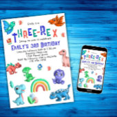 Invitation Trois-Rex Filles 3e Anniversaire Fête de Dinosaure