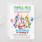 Invitation Trois rex jolies dinosaures fête d'anniversaire (Devant)