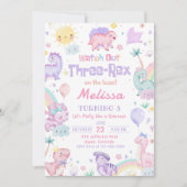 Invitation Trois Rex Pink Dinosaur 3e fête d'anniversaire (Devant)