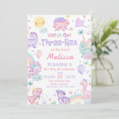 Invitation Trois Rex Pink Dinosaur 3e fête d'anniversaire (Debout devant)